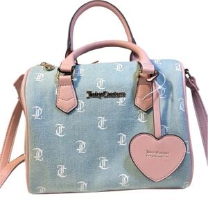 NWT Juicy Couture Gothic Denim Light Blue & Pink Bestseller Fame Satchel $99
